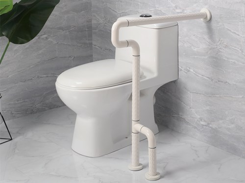 衛(wèi)生間扶手-白色半U(xiǎn)型落地扶手帶小腳殘疾人無(wú)障礙扶手老年人坐便器扶手