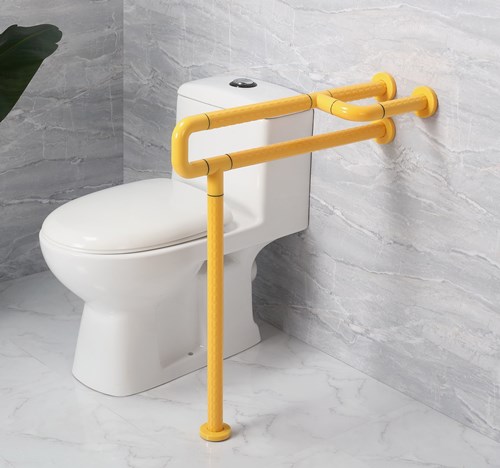 衛(wèi)生間扶手-黃色U型落地扶手帶小腳殘疾人無(wú)障礙扶手老年人坐便器扶手