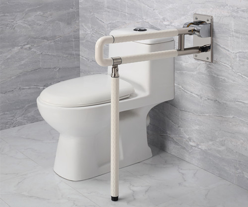 衛(wèi)生間扶手-新款白色U型上翻扶手帶落地腳不銹鋼光面底板老人安全助力扶手桿無障礙助立坐便器扶手